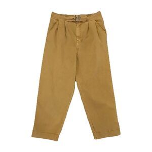 Free People Yellow Pleated Cotton Cropped Denim Casual Pants NWOT 12